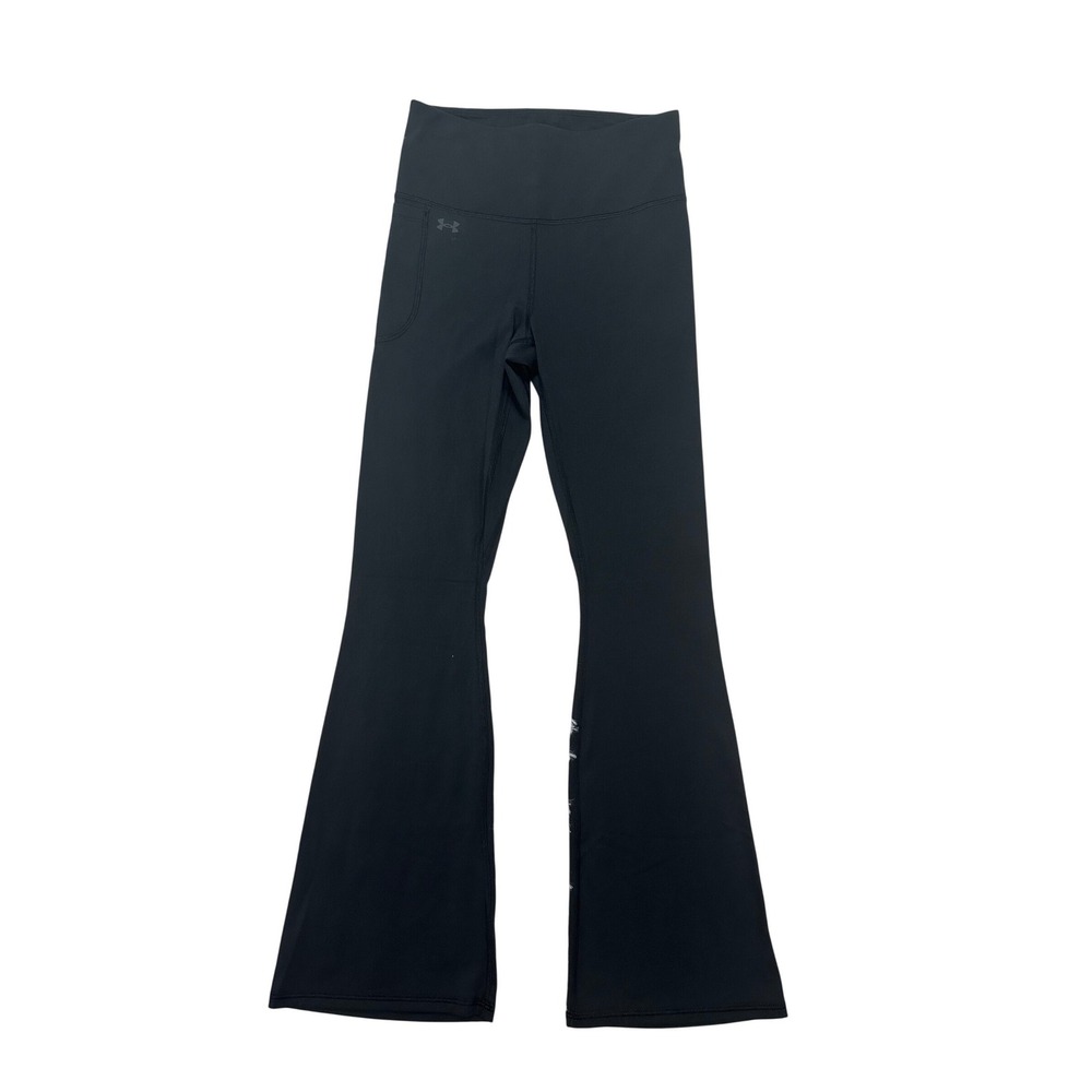 Under Armour Womens Motion Flare Leggings Black High Waist Pockets Size M Short